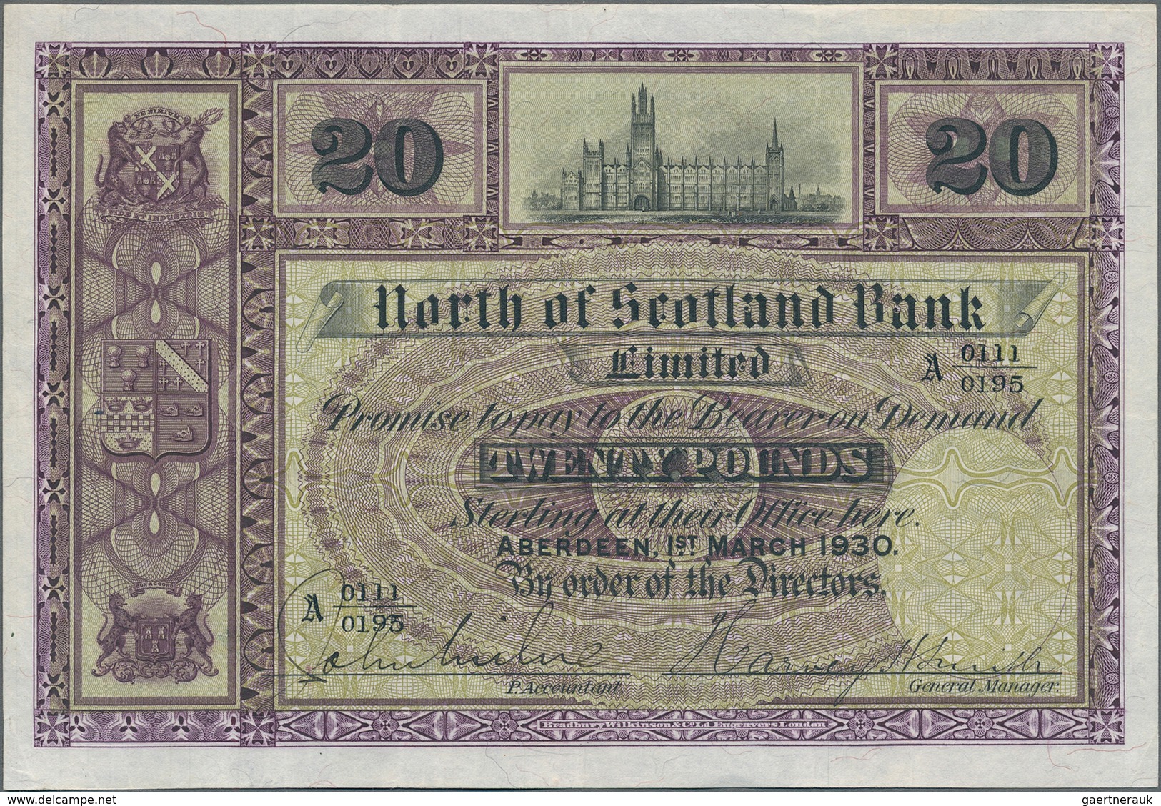 Scotland / Schottland: North Of Scotland Bank Limited 20 Pounds 1930, P.S641, Great Original Shape W - Sonstige & Ohne Zuordnung