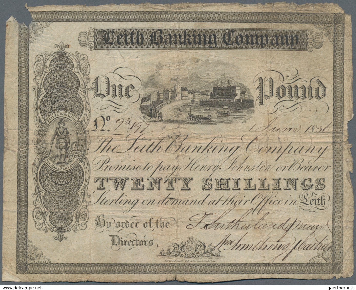 Scotland / Schottland: LEITH Banking Company 1 Pound = 20 Shillings 1836, P.NL, Still Nice With A Fe - Andere & Zonder Classificatie