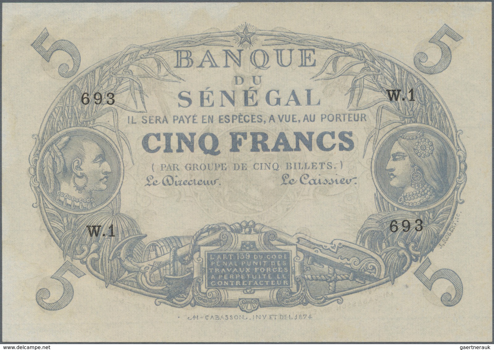 Senegal: Banque Du Senegal 5 Francs L.1874, P.A1 Unsigned Remainder In UNC Condition. Very Rare! - Senegal