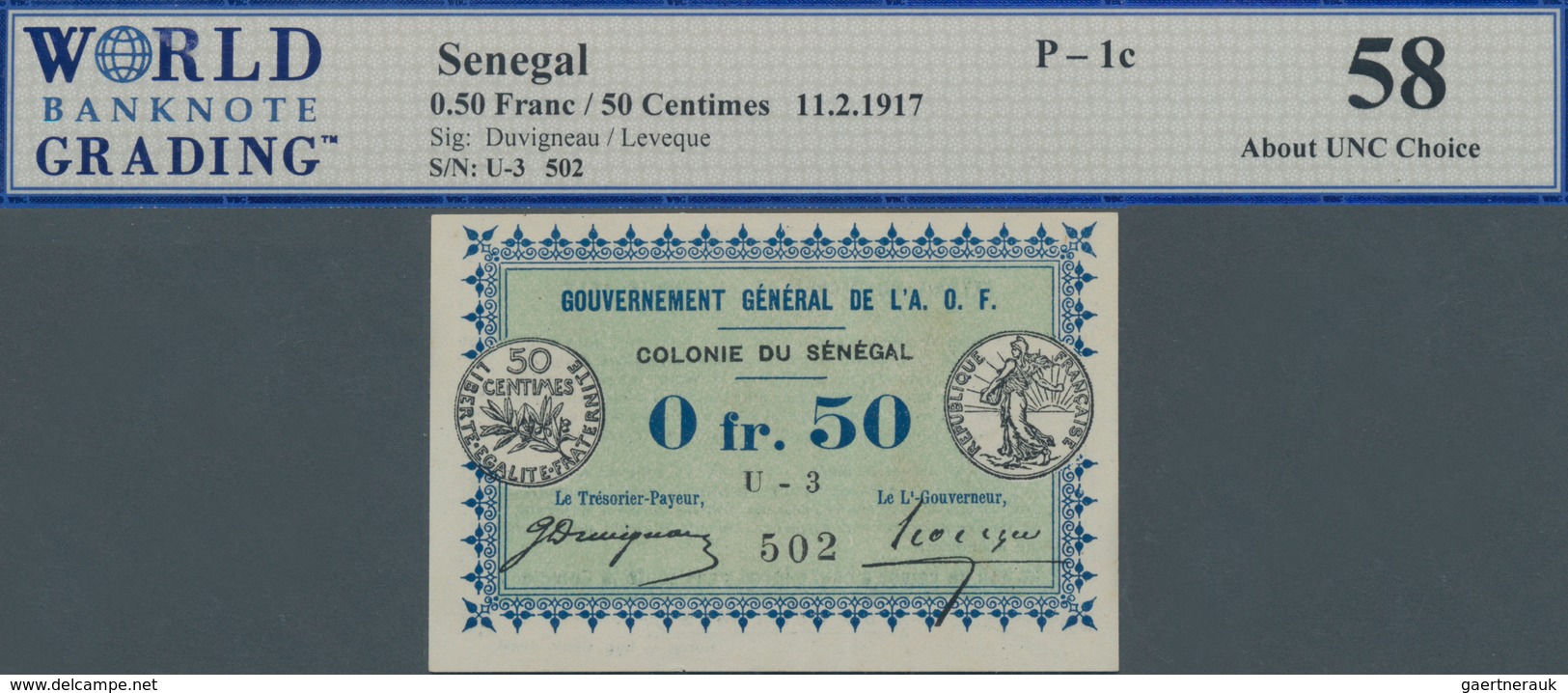 Senegal: Gouvernement Général De L'Afrique Occidentale Française 0,50 Franc 1917, P.1c, Almost Perfe - Senegal