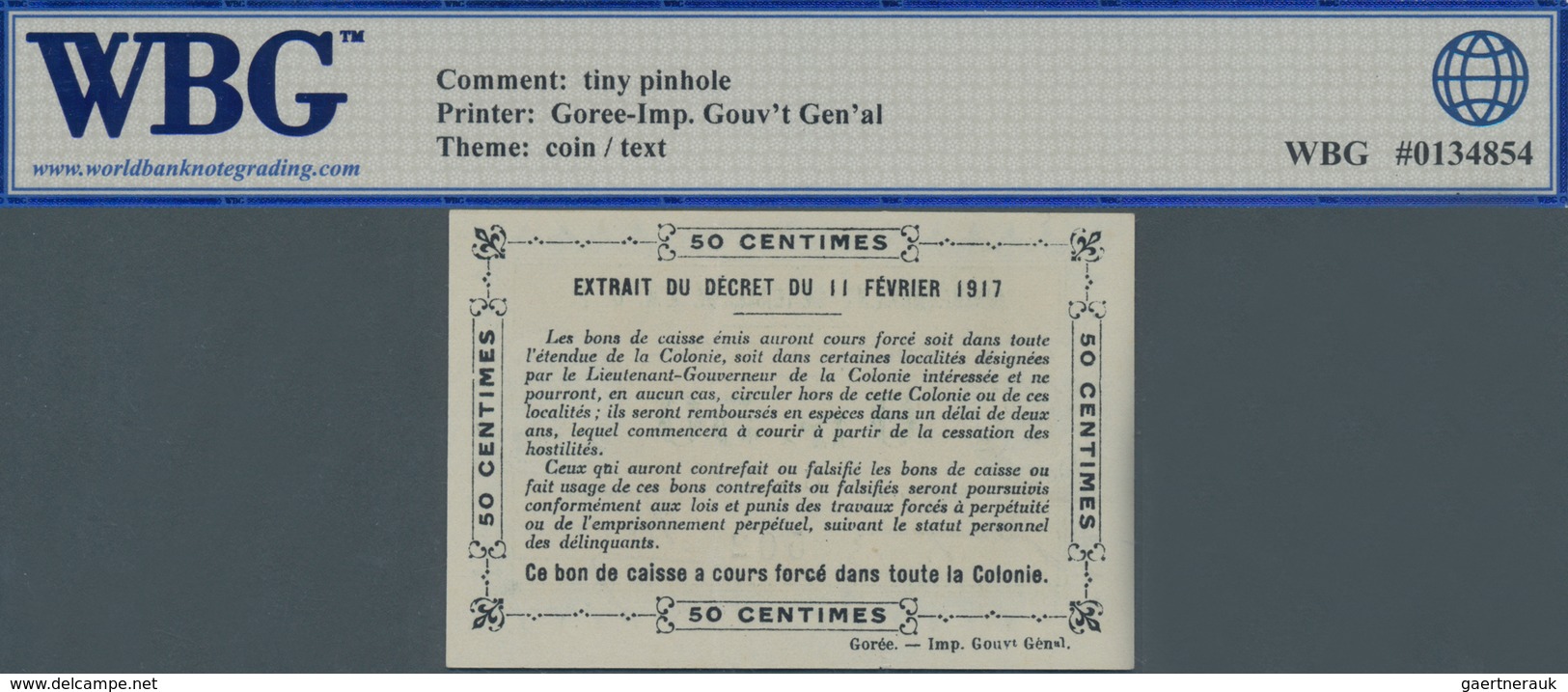 Senegal: Gouvernement Général De L'Afrique Occidentale Française 0,50 Franc 1917, P.1c, Almost Perfe - Senegal