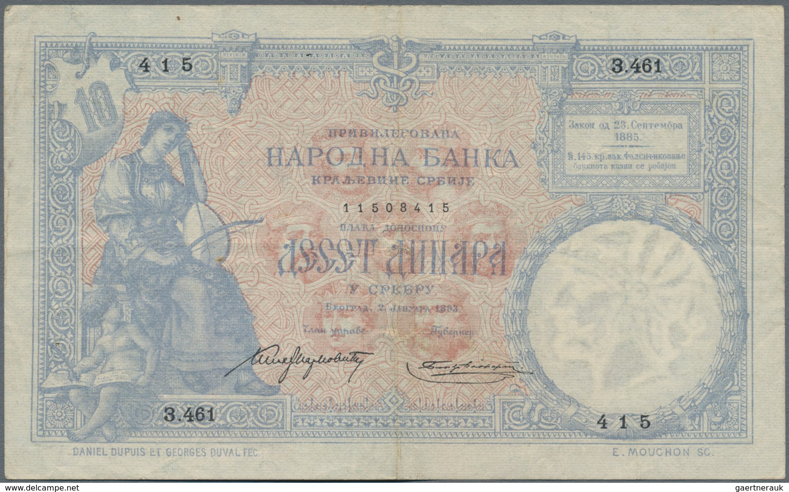 Serbia / Serbien: Chartered National Bank Of The Kingdom Of Serbia Pair With 10 Dinara 1893 P.10 (VF - Servië