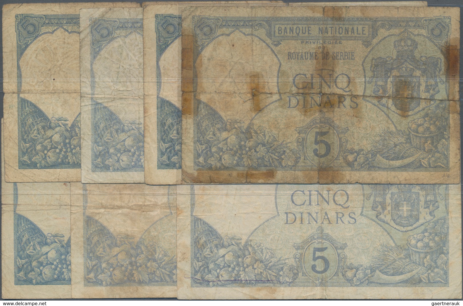 Serbia / Serbien: Lot With 7 Banknotes 5 Dinara, All With Different Dates 1916/17, P.14a In VG To F - Serbien