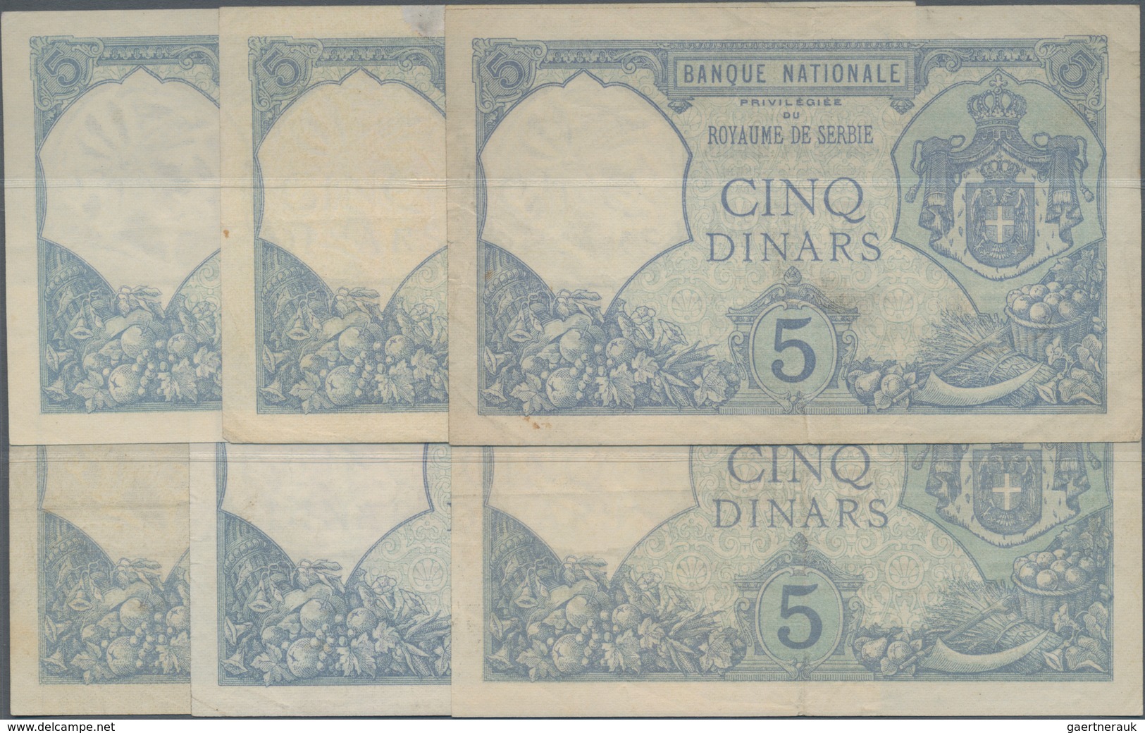 Serbia / Serbien: Lot With 6 Banknotes, All With Different Dates 1917, P.14a In F+ To VF+ Condition. - Servië