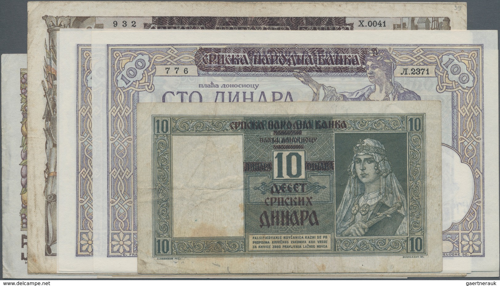 Serbia / Serbien: Nice Set With 10 Banknotes Of The 1941 Issue With 10 Dinara 1941 P.22 (F-), 3x 100 - Serbien