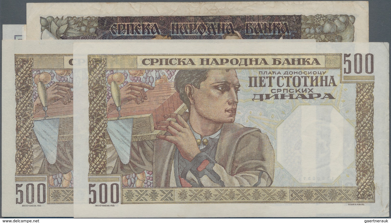 Serbia / Serbien: Nice Set With 10 Banknotes Of The 1941 Issue With 10 Dinara 1941 P.22 (F-), 3x 100 - Serbia