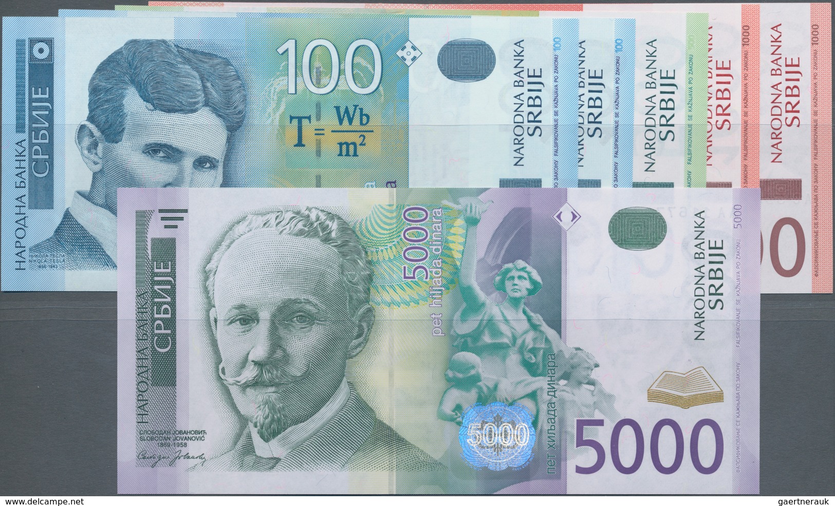 Serbia / Serbien: Set With 6 Banknotes Of The 2003 – 2005 Issue With 2x 100, 500, 2x 1000 And 5000 D - Serbien