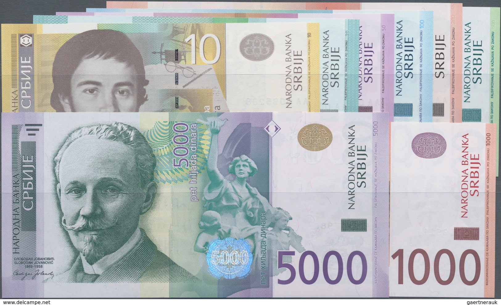 Serbia / Serbien: Set With 8 Banknotes Series 2006 – 2010 With 10, 20, 50, 100, 200, 500, 1000 And 5 - Servië