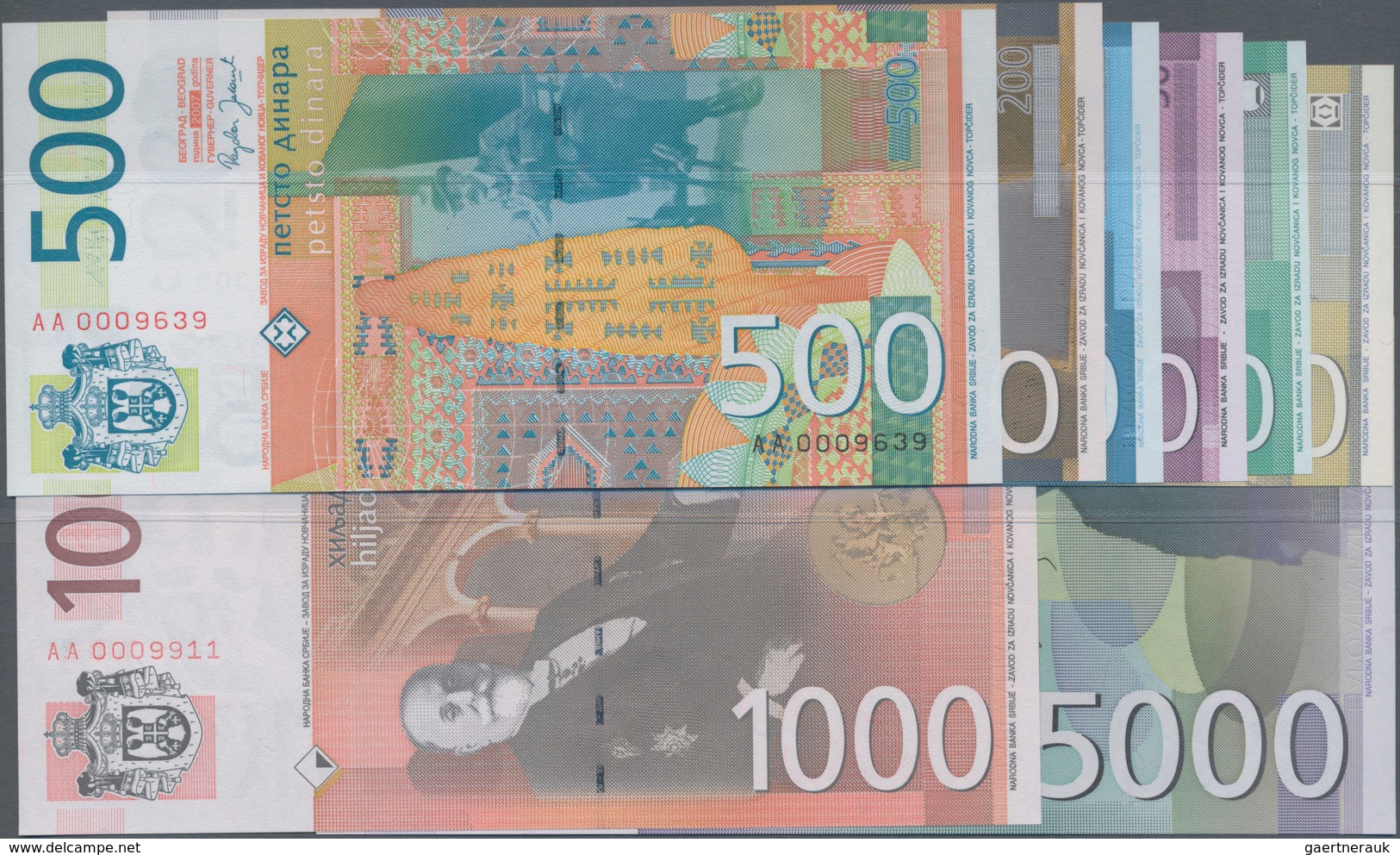 Serbia / Serbien: Set With 8 Banknotes Series 2006 – 2010 With 10, 20, 50, 100, 200, 500, 1000 And 5 - Serbia