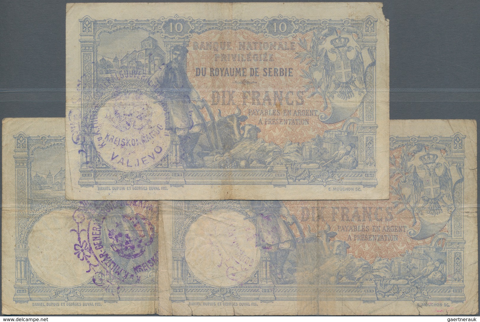 Serbia / Serbien: Austrian Military Government In Serbia, Set With 3 Banknotes With 10 Dinara 1893 W - Servië