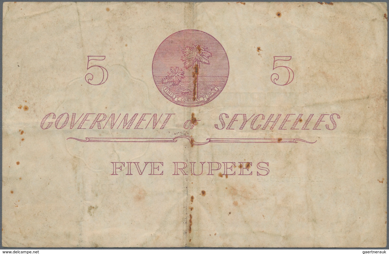 Seychelles / Seychellen: Government Of Seychelles 5 Rupees 1954, P.11a, Still Intact With Rusty Pinh - Seychelles