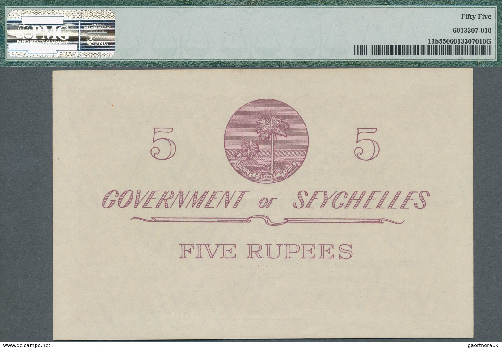 Seychelles / Seychellen: 5 Rupees 1960, P.11b, Soft Vertical Bend At Center And Lightly Toned At Upp - Seychelles