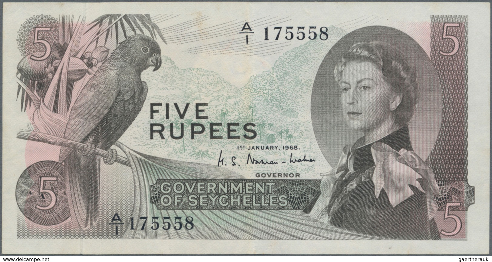 Seychelles / Seychellen: Government Of Seychelles 5 Rupees 1968, P.14, Very Popular Banknote In Nice - Seychellen