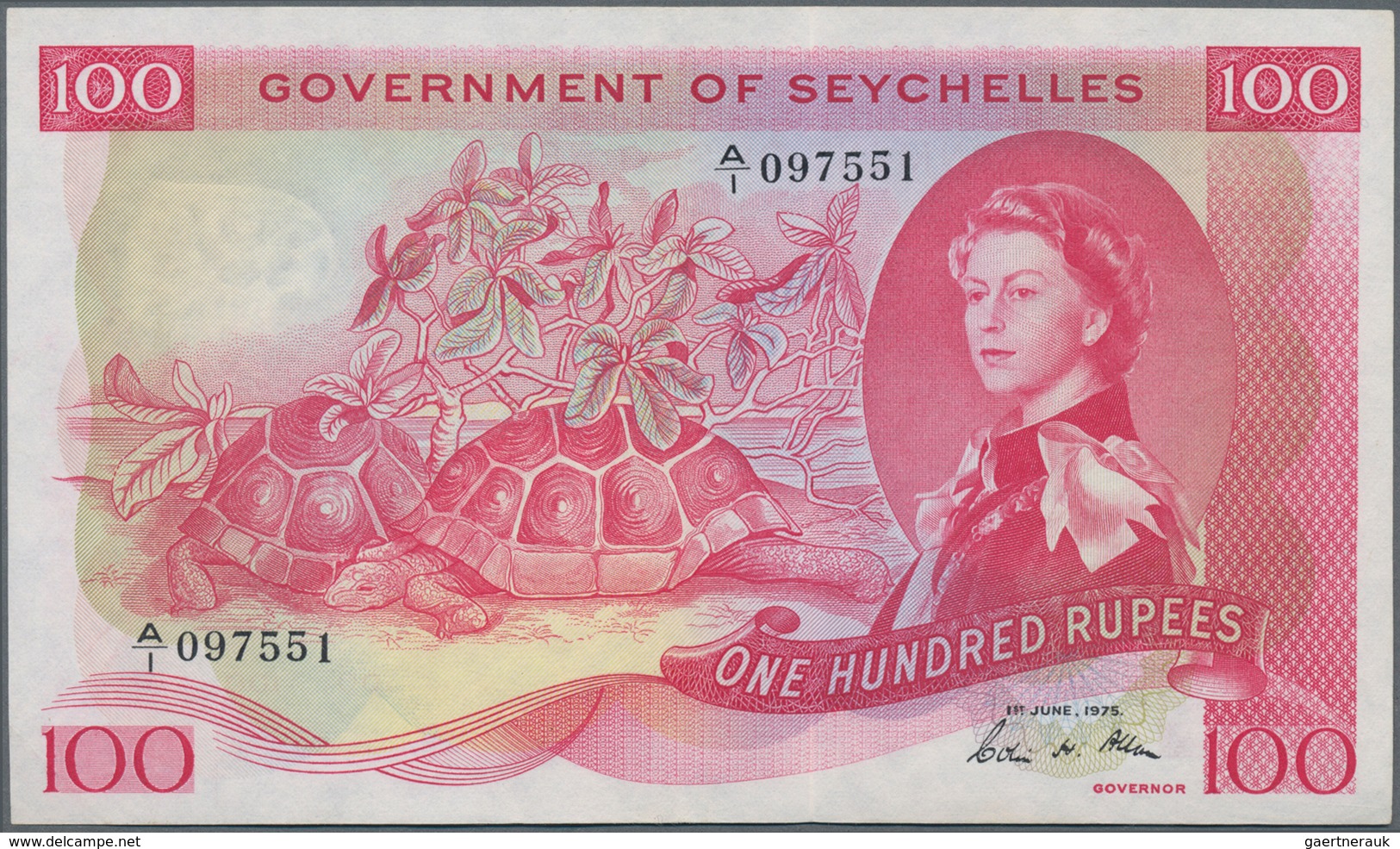 Seychelles / Seychellen: Government Of Seychelles 100 Rupees 1st June 1975 With Signature: Colin Ham - Seychelles