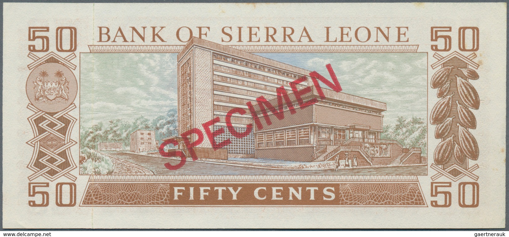 Sierra Leone:  Bank Of Sierra Leone 50 Cents ND(1979-84) SPECIMEN, P.4s, Zero Serial Number And Red - Sierra Leona