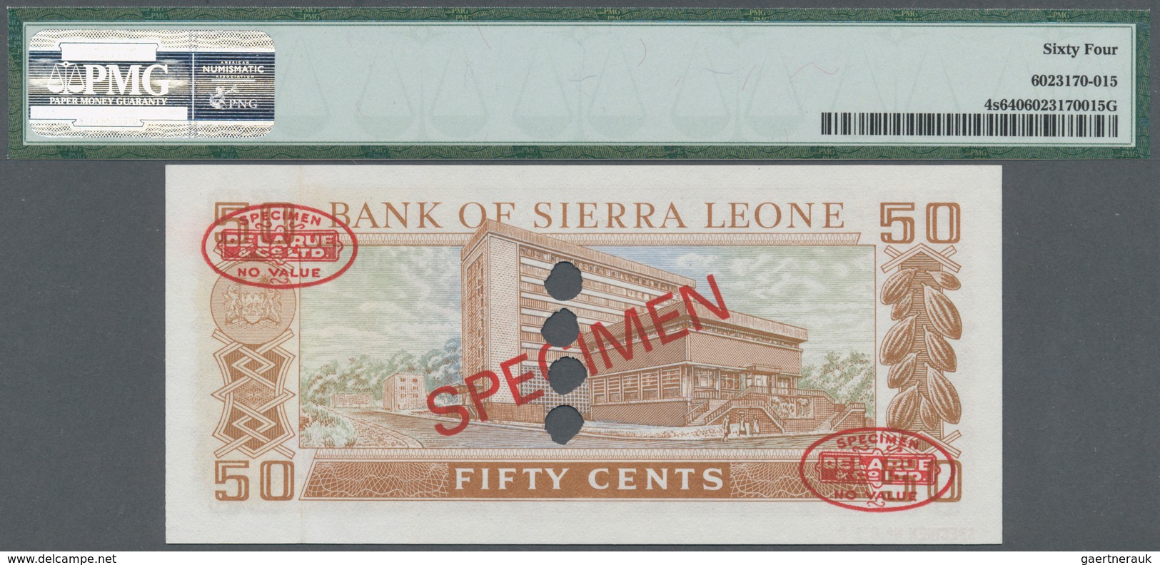 Sierra Leone: 50 Cents ND(1979-84) TDLR Specimen, P.4s With 4 Larger Cancellation Holes At Center An - Sierra Leona