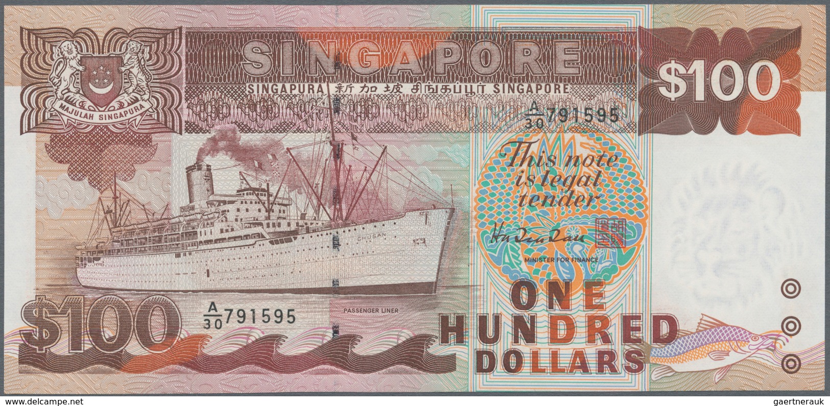 Singapore / Singapur: Board Of Commissioners Of Currency 100 Dollars ND(1985 & 1995), P.23c In Perfe - Singapur