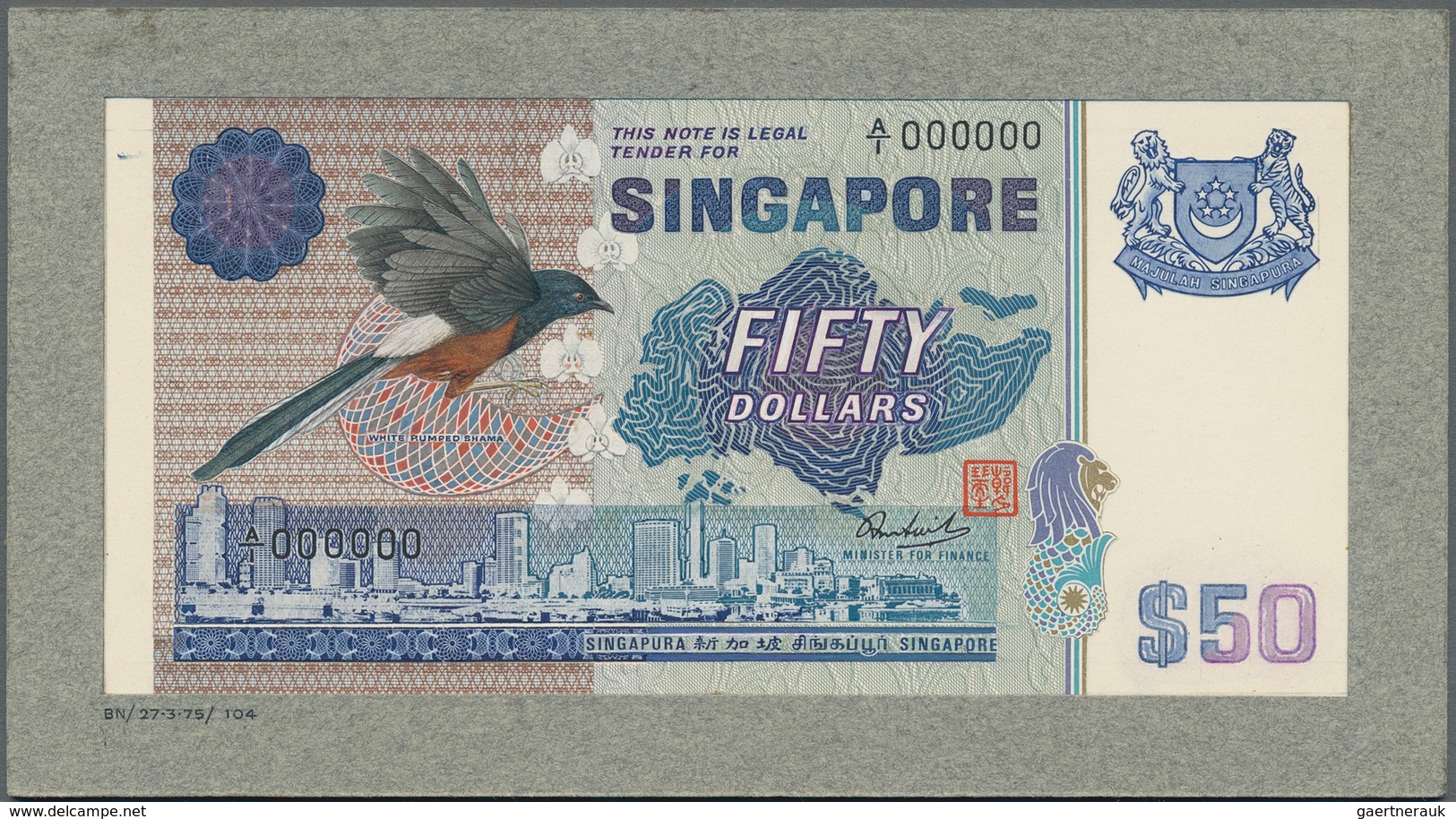 Singapore / Singapur: Composite Essay By De La Rue For Front Side Of An 50 Dollars Banknote From 197 - Singapore