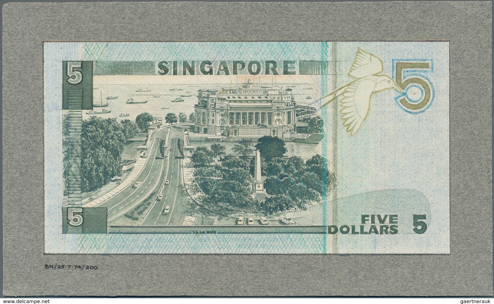 Singapore / Singapur: Front And Back Side Design Proof, Or Essay For A 5-Dollars-banknote Glued On C - Singapur