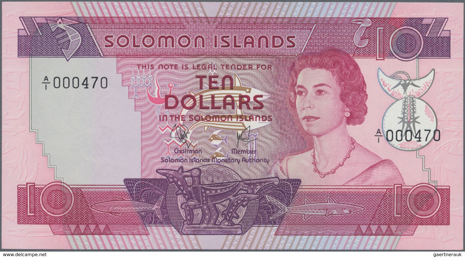 Solomon Islands: Solomon Islands Monetary Authority 10 Dollars ND(1977), P.7a With Low Serial Number - Salomonseilanden