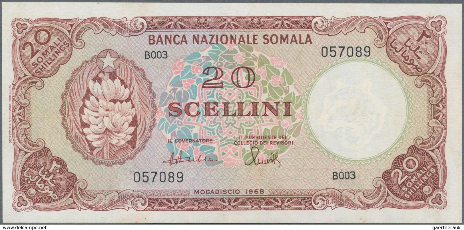 Somalia: Banca Nazionale Somala 20 Scellini 1968, P.11, Still Nice Condition With A Few Minor Spots - Somalia