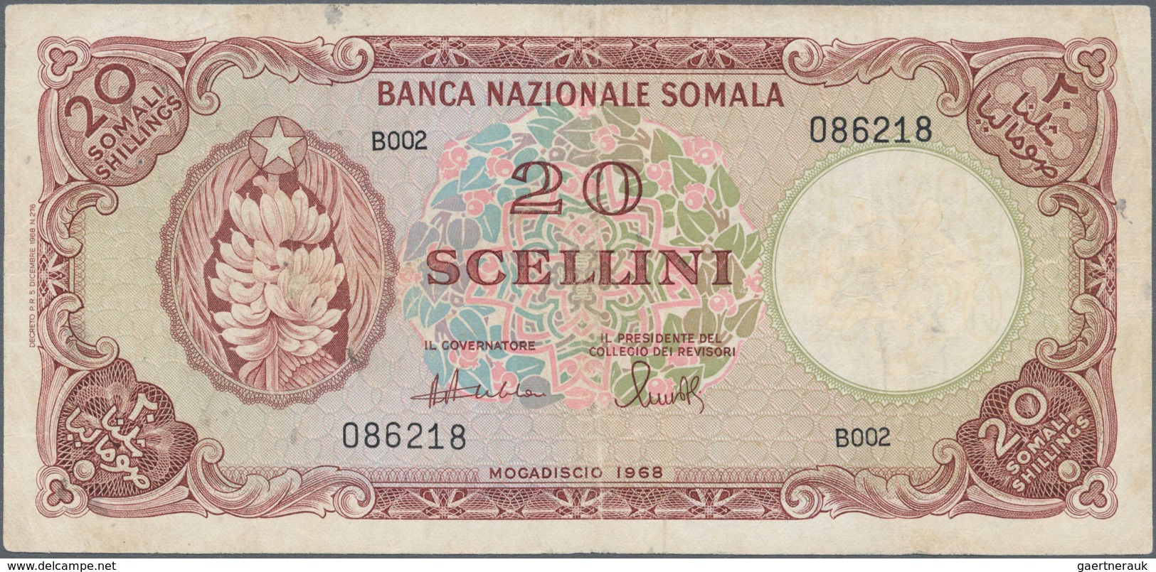Somalia: Banca Nazionale Somala 20 Scellini 1968, P.11, Pinholes At Upper Left, Some Folds And Obiou - Somalia