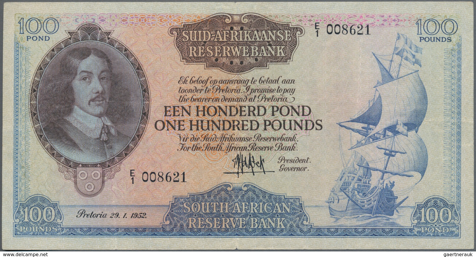 South Africa / Südafrika: Suid-Afrikaanse Reserwebank 100 Pounds 1952, P.101a, Highest Denomination - Südafrika