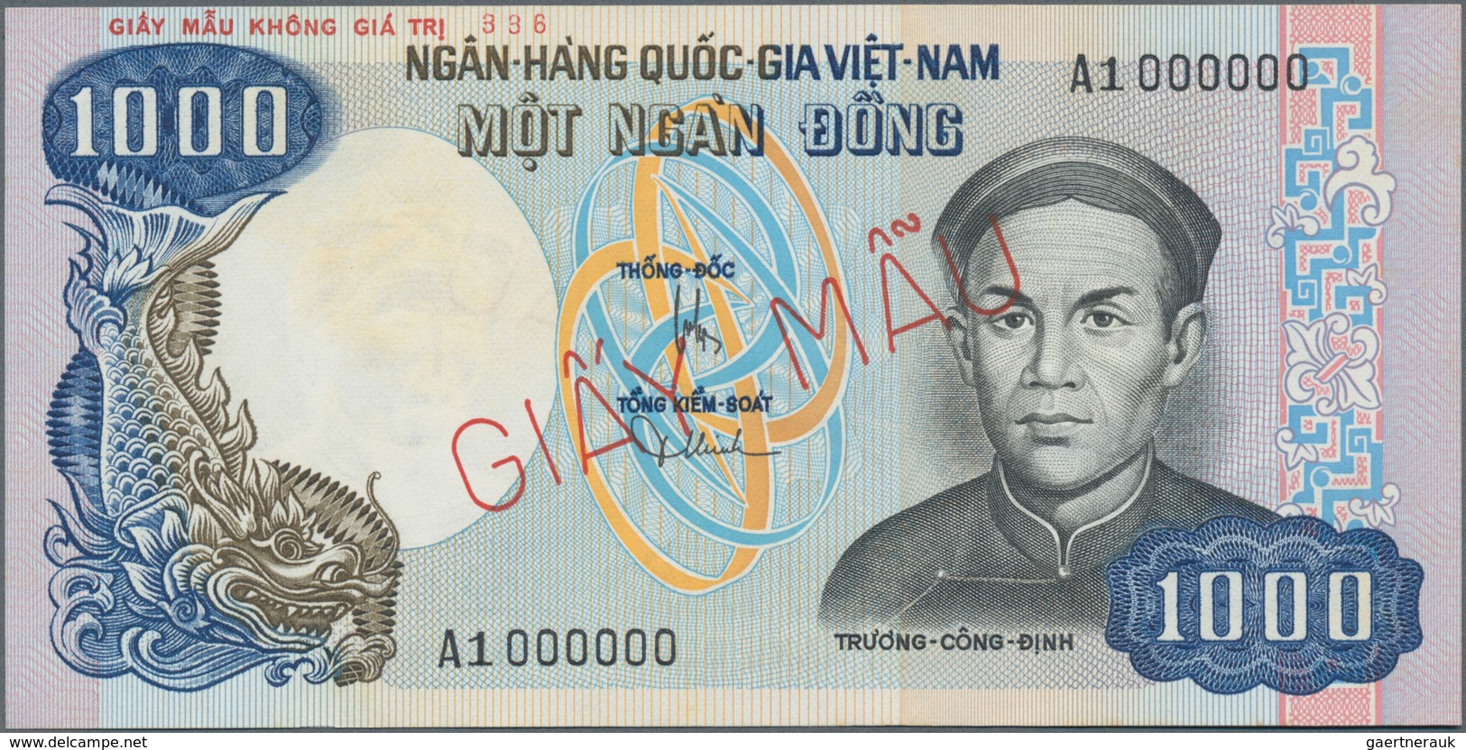 South Vietnam / Süd Vietnam: National Bank Of Vietnam 1000 Dong ND(1972) SPECIMEN Of The Unissued Se - Vietnam