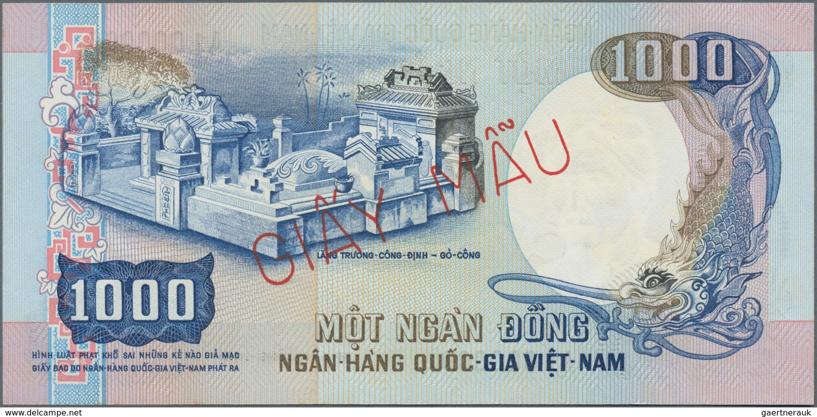 South Vietnam / Süd Vietnam: National Bank Of Vietnam 1000 Dong ND(1972) SPECIMEN Of The Unissued Se - Vietnam