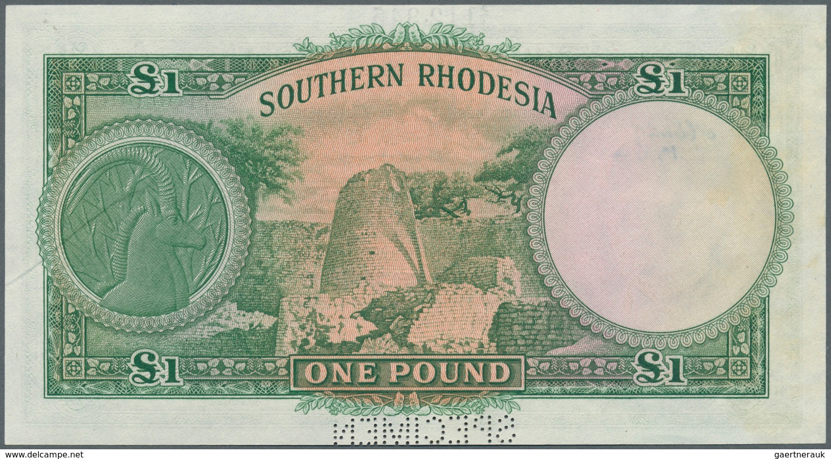 Southern Rhodesia / Süd-Rhodesien: 1 Pound 1938 SPECIMEN, P.10es, Perforated "Specimen" At Lower Mar - Rhodesien