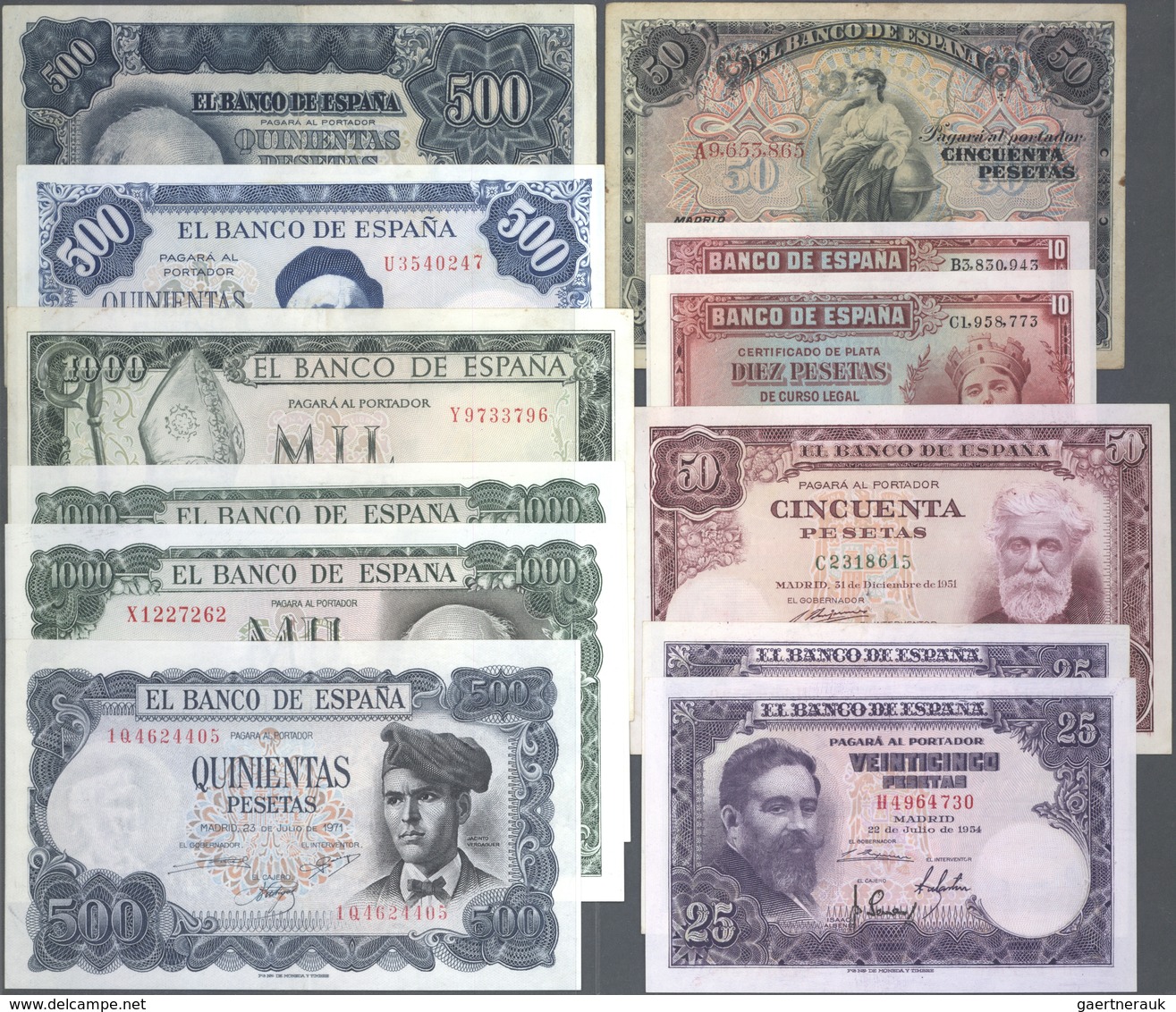 Spain / Spanien: Set Of 12 Notes Containing 50 Pesetas 1906 P. 58 (VF-), 2x 10 Pesetas 1935 P. 86 (X - Otros & Sin Clasificación