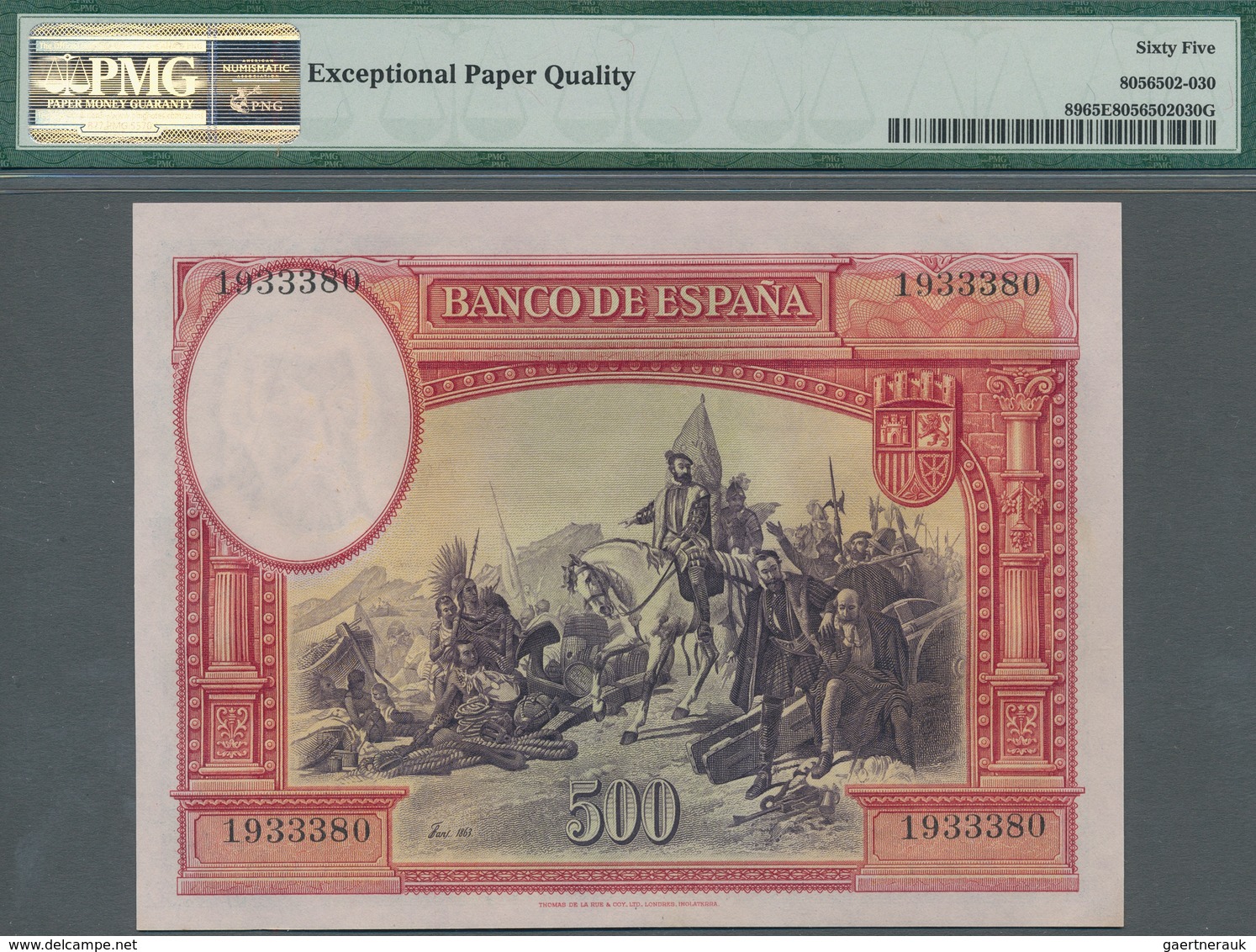 Spain / Spanien: 500 Pesetas 1935, P.89 With Serial Number 1933380 In Uncirculated Condition, PMG Gr - Otros & Sin Clasificación