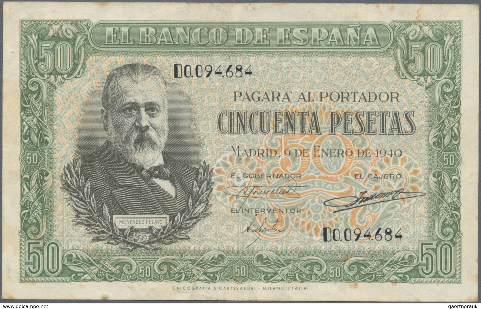 Spain / Spanien: 50 Pesetas 1940, P.117a, Still Nice With A Few Folds And Minor Spots, Traces Of Glu - Sonstige & Ohne Zuordnung