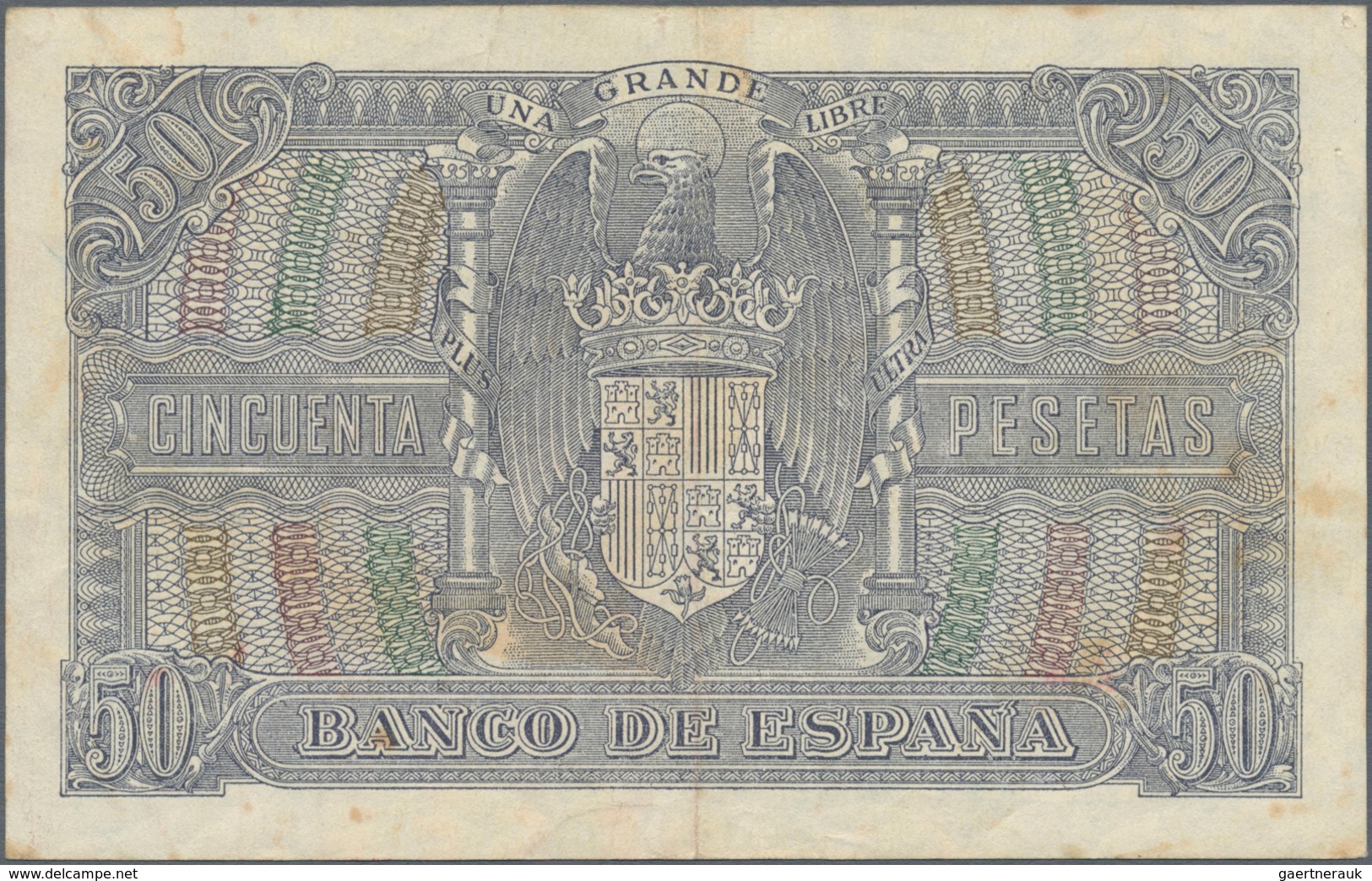 Spain / Spanien: 50 Pesetas 1940, P.117a, Still Nice With A Few Folds And Minor Spots, Traces Of Glu - Sonstige & Ohne Zuordnung