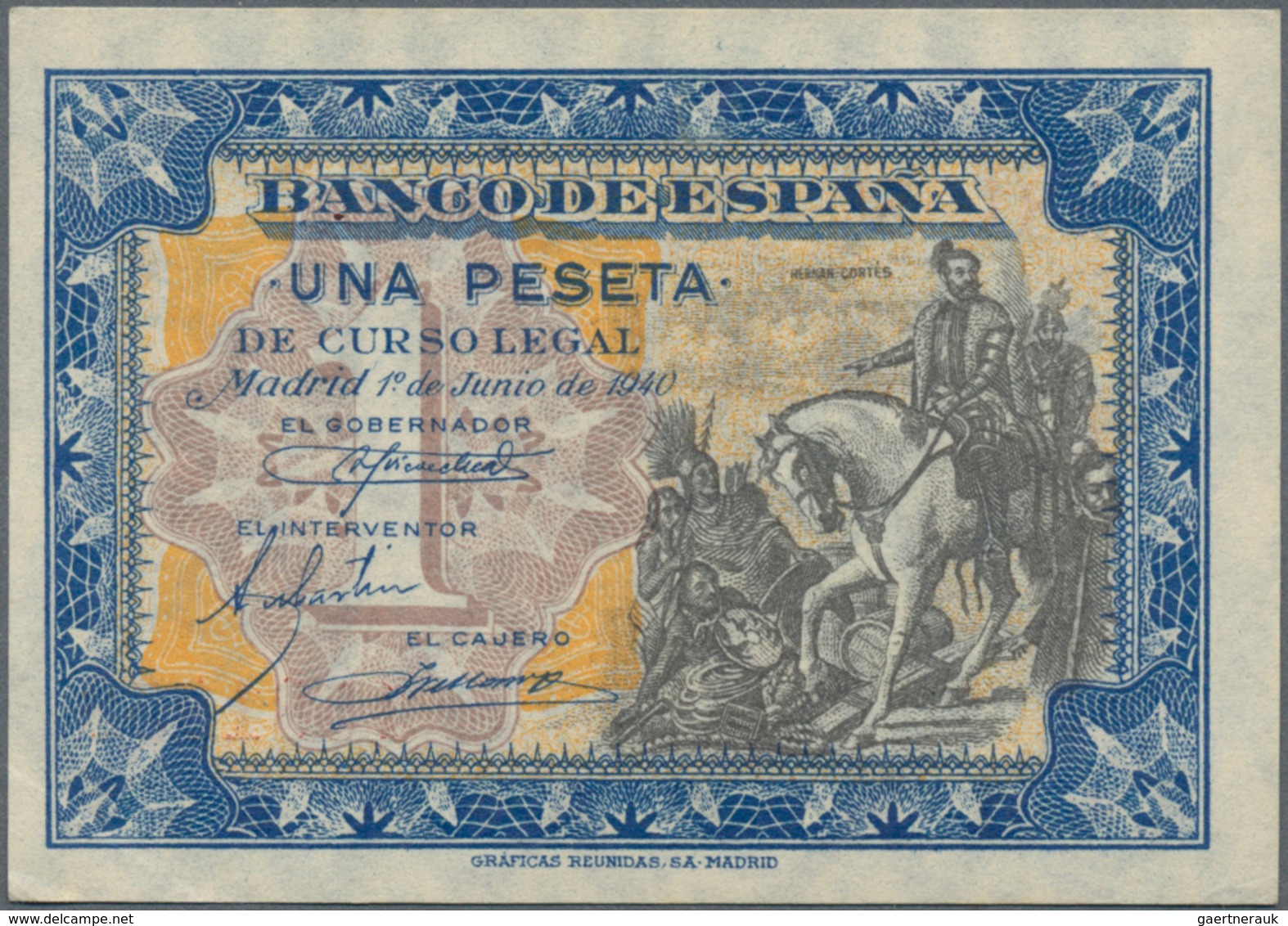 Spain / Spanien: Banco De Espana1 Peseta 1940, P.121, Unfolded And Almost Perfect With A Tiny Dint A - Sonstige & Ohne Zuordnung