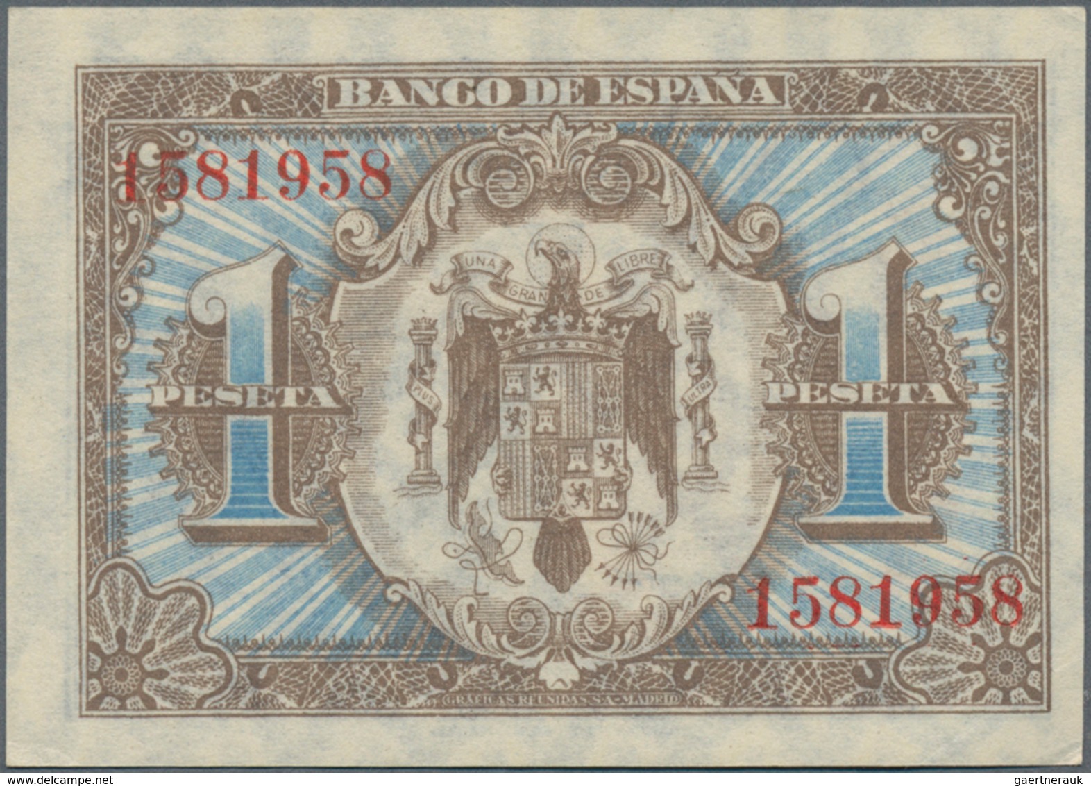 Spain / Spanien: Banco De Espana1 Peseta 1940, P.121, Unfolded And Almost Perfect With A Tiny Dint A - Andere & Zonder Classificatie