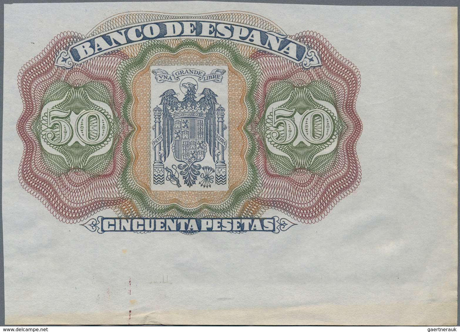 Spain / Spanien: Unlisted Back Essay Print Specimen For A 50 Pesetas Banknote, Similar To The Design - Sonstige & Ohne Zuordnung