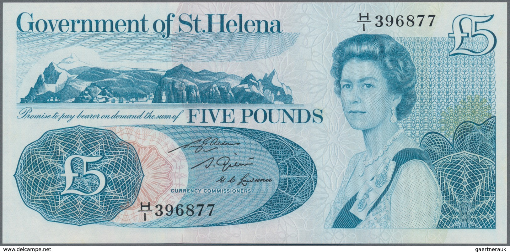 St. Helena: Nice set with 5 banknotes including 2x 1 Pound ND(1981) P.9 with running serial numbers