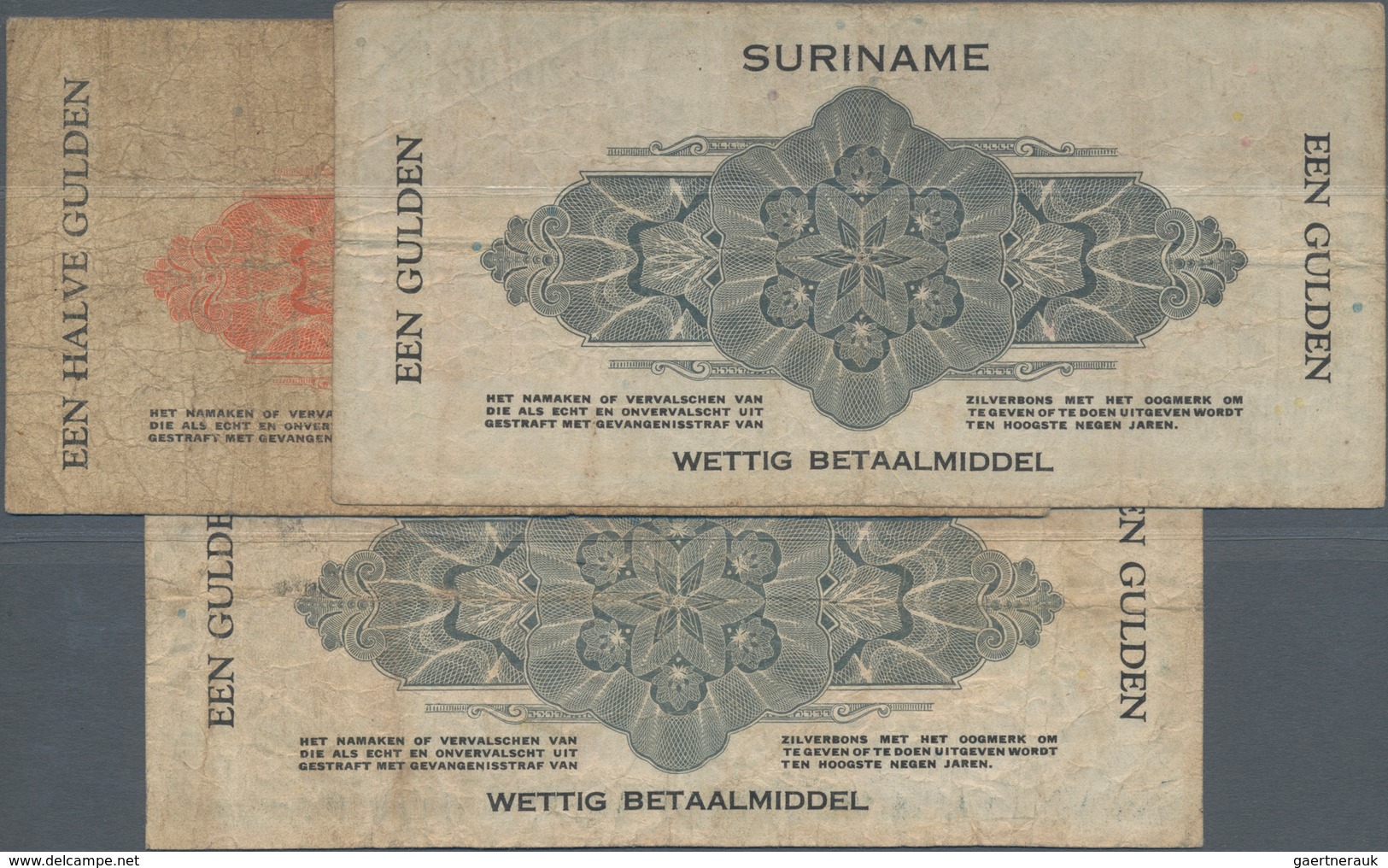 Suriname: Set With 3 Banknotes 50 Cent And 2x 1 Gulden 1942, P.104c, 105c In Condition: F/F- (3 Pcs. - Surinam