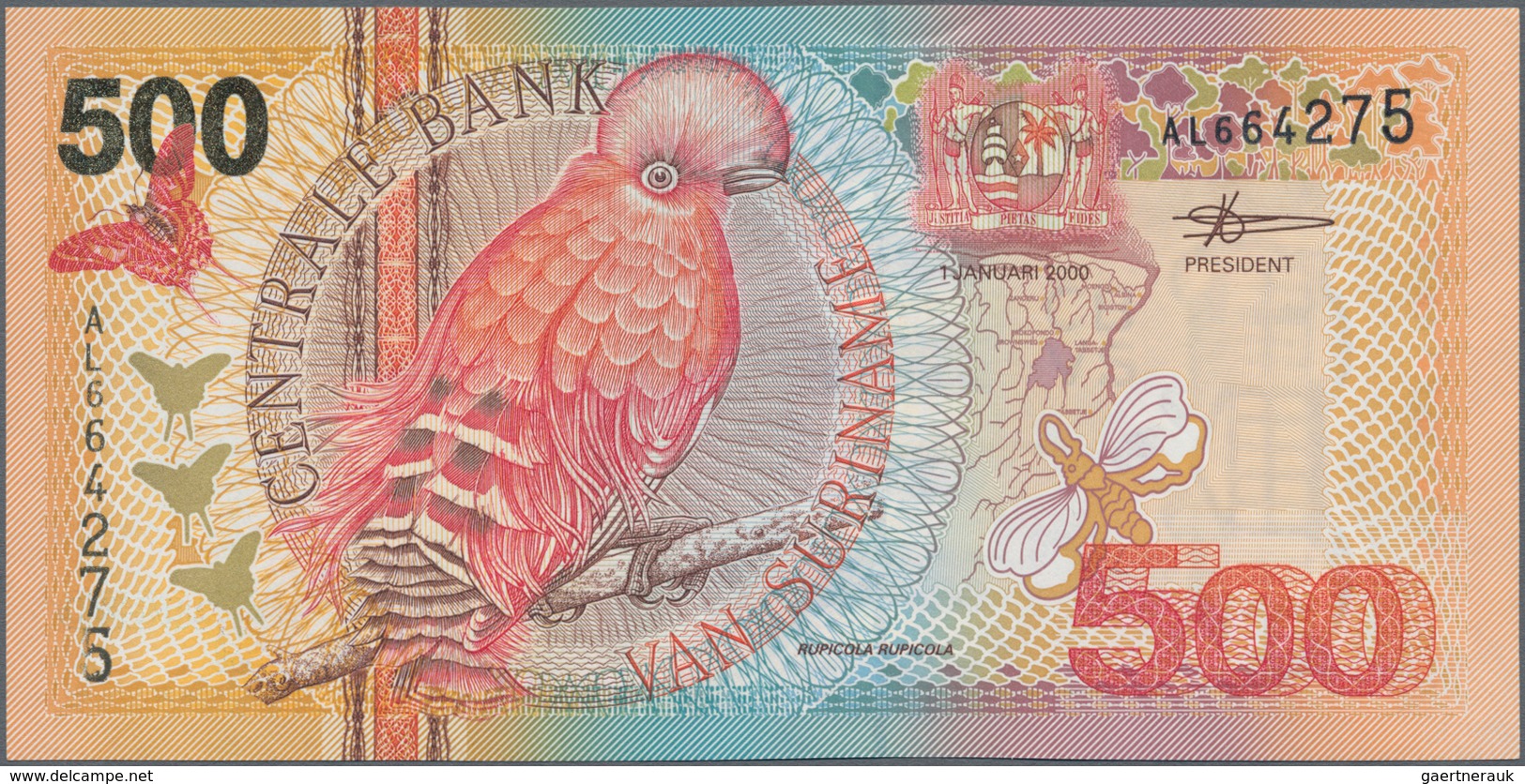 Suriname: Central Bank Van Suriname Set With 3 Banknotes Of The Bird Series 2000 With 100, 500 And 1 - Suriname