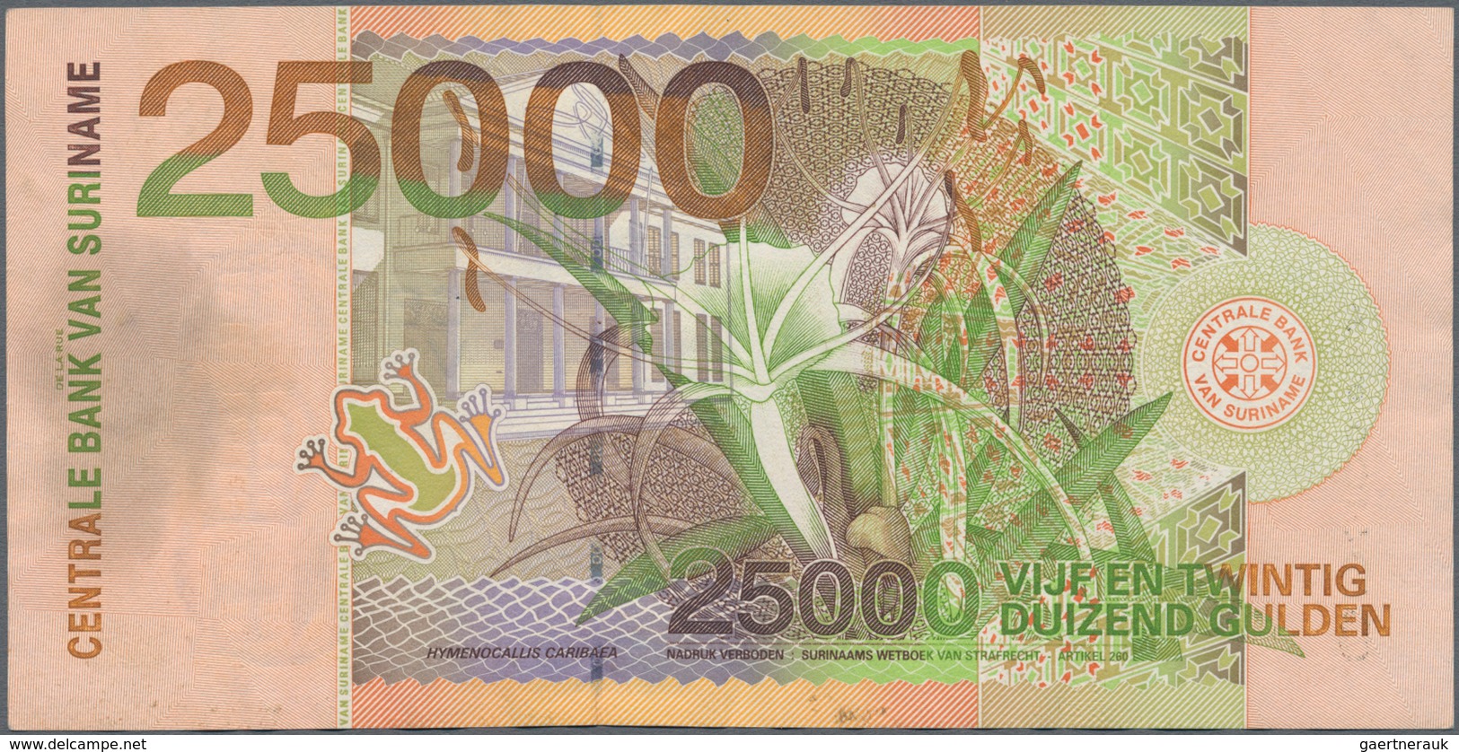 Suriname: Central Bank Van Suriname 25.000 Gulden 2000, P.154, Very Popular Banknote In Great Condit - Surinam