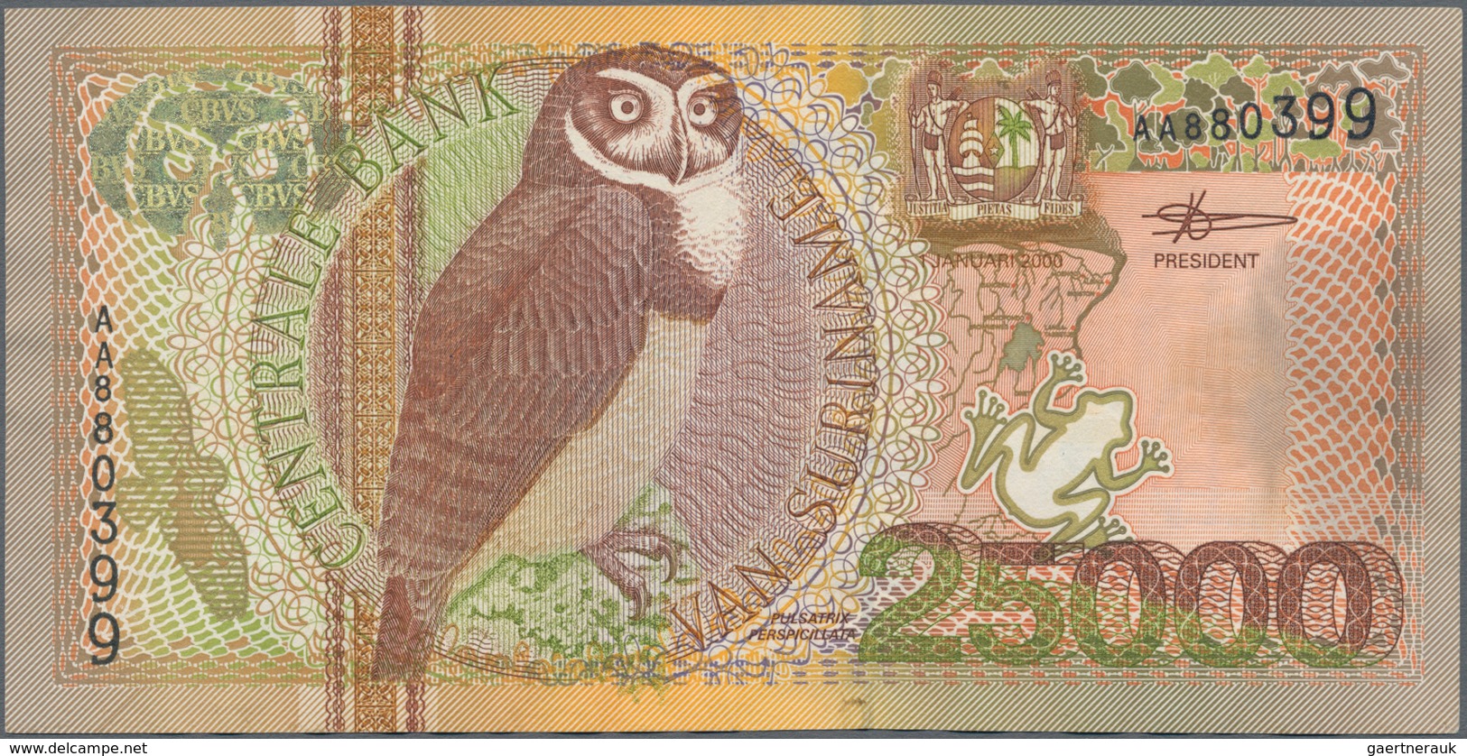 Suriname: Central Bank Van Suriname 25.000 Gulden 2000, P.154, Very Popular Banknote In Great Condit - Suriname