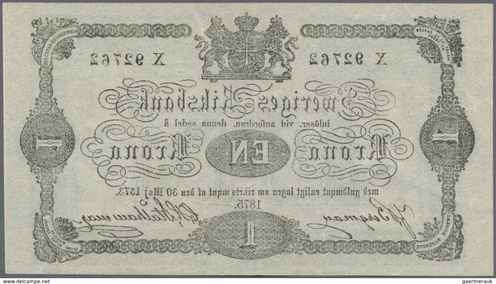 Sweden / Schweden: Sweriges Riksbank 1 Krona 1875, P.1b, Excellent Condition With A Few Minor Crease - Zweden