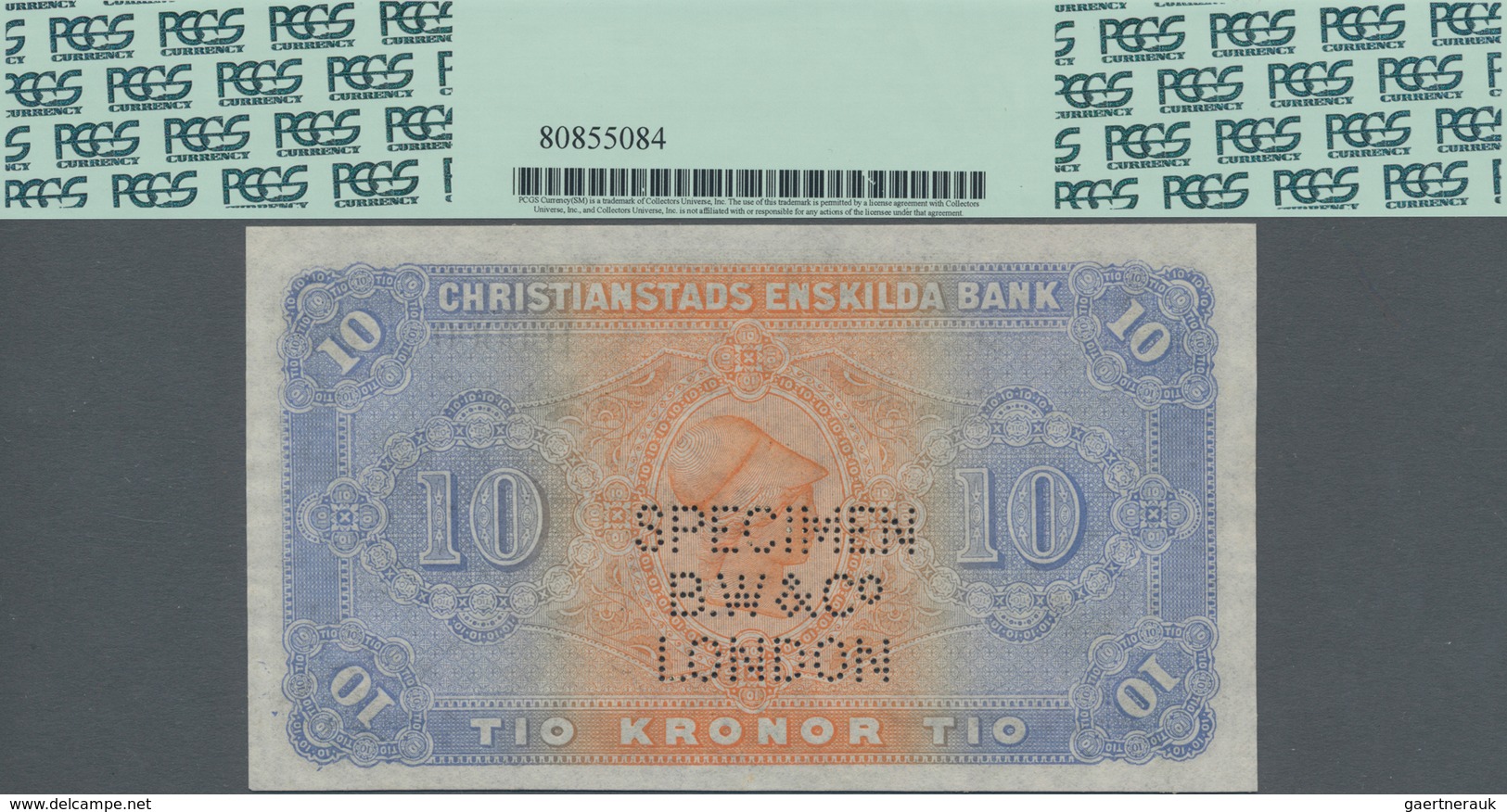Sweden / Schweden: Christianstads Enskilda Bank 10 Kronor 1875 SPECIMEN, P.S131s With Zero Serial Nu - Zweden