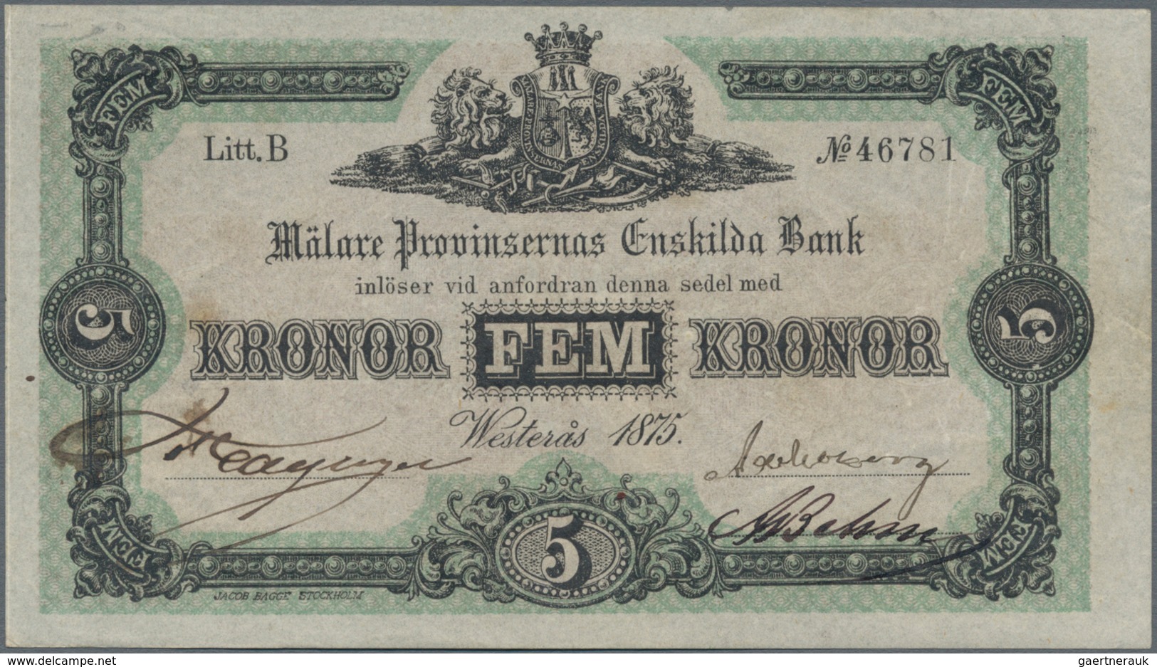 Sweden / Schweden: Mälare Provinsernas Enskilda Bank 1875, P.S327, Issued Banknote With Signatures A - Suecia