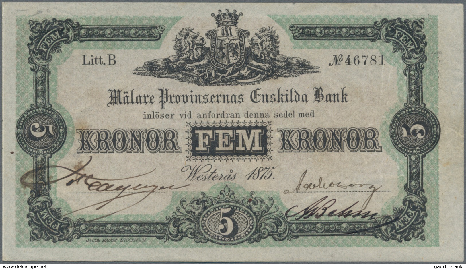 Sweden / Schweden: Mälare Provinsernas Enskilda Bank 1875, P.S327, Issued Banknote With Signatures A - Zweden
