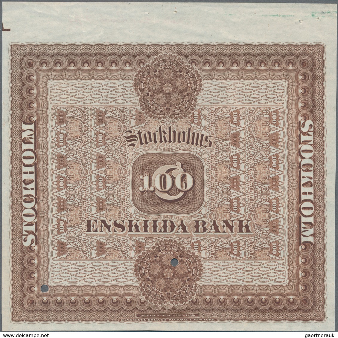 Sweden / Schweden: Stockholms Enskilda Bank 100 Kronor 1876 SPECIMEN, P.S513s, Red Serial Number 000 - Suecia