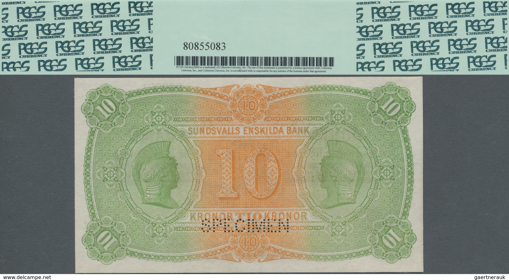 Sweden / Schweden: Sundsvalls Enskilda Bank 10 Kronor 1901 SPECIMEN, P.S593s, Serial Number 000001-1 - Suecia