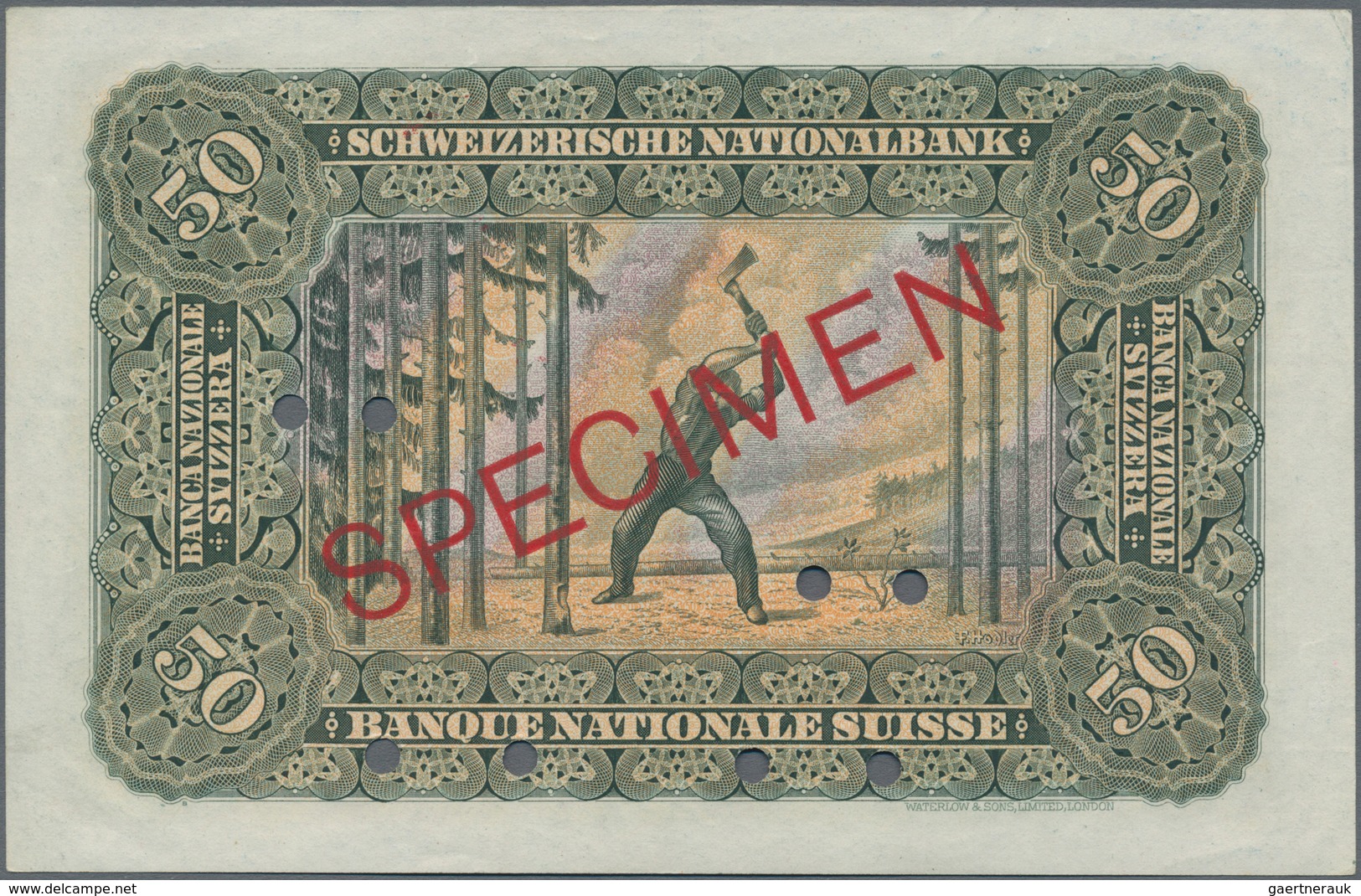 Switzerland / Schweiz: Schweizerische Nationalbank 50 Franken 1910 SPECIMEN, P.5s With Punch Hole Ca - Schweiz