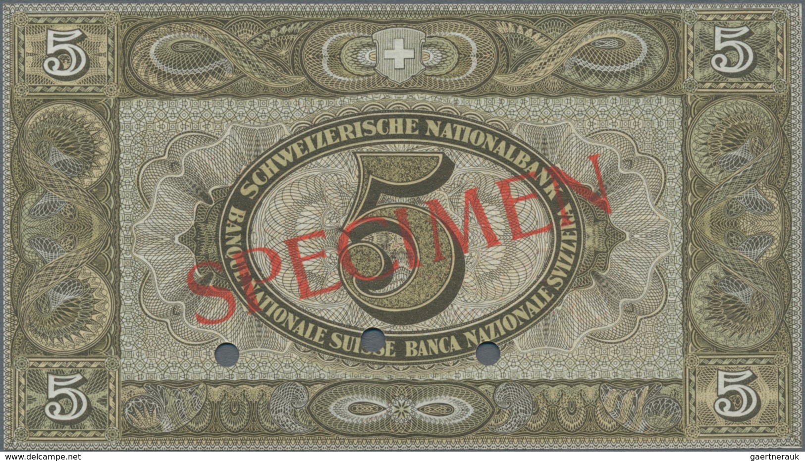 Switzerland / Schweiz: Schweizerische Nationalbank 5 Franken 1936 SPECIMEN, P.11hs With Punch Hole C - Schweiz